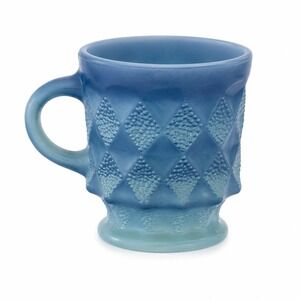 Vintage Fire-King Kimberly Blue Milk Glass Pedestal Coffee Mug Anchor Hocking US